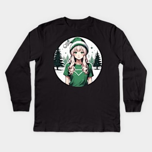 silver haired anime girl in christmas Kids Long Sleeve T-Shirt